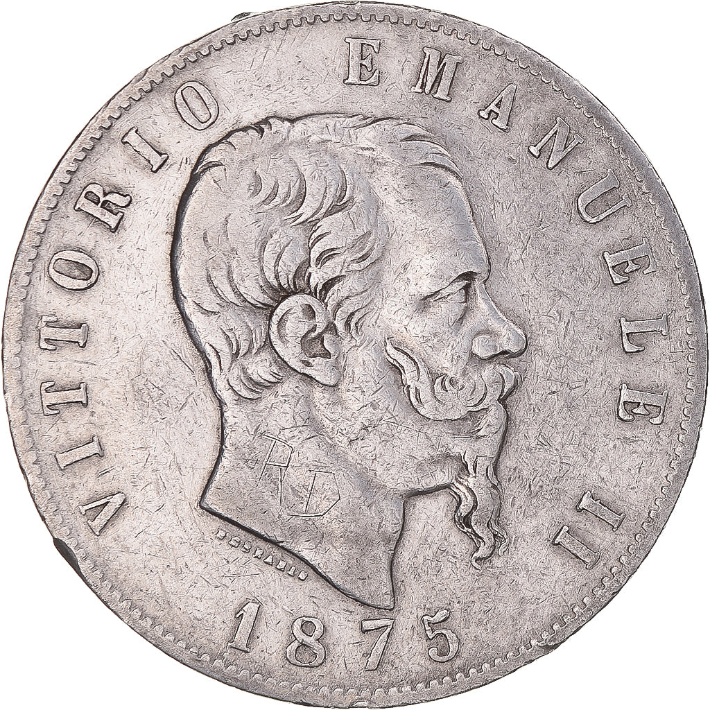 Münze, Italien, Vittorio Emanuele II, 5 Lire, 1875, Rome, S+, Silber, KM:8.4