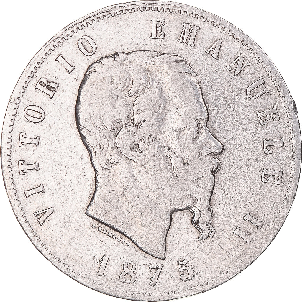Moneda, Italia, Vittorio Emanuele II, 5 Lire, 1875, Milan, BC+, Plata, KM:8.3
