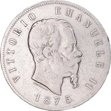 Moneda, Italia, Vittorio Emanuele II, 5 Lire, 1875, Milan, BC+, Plata, KM:8.3