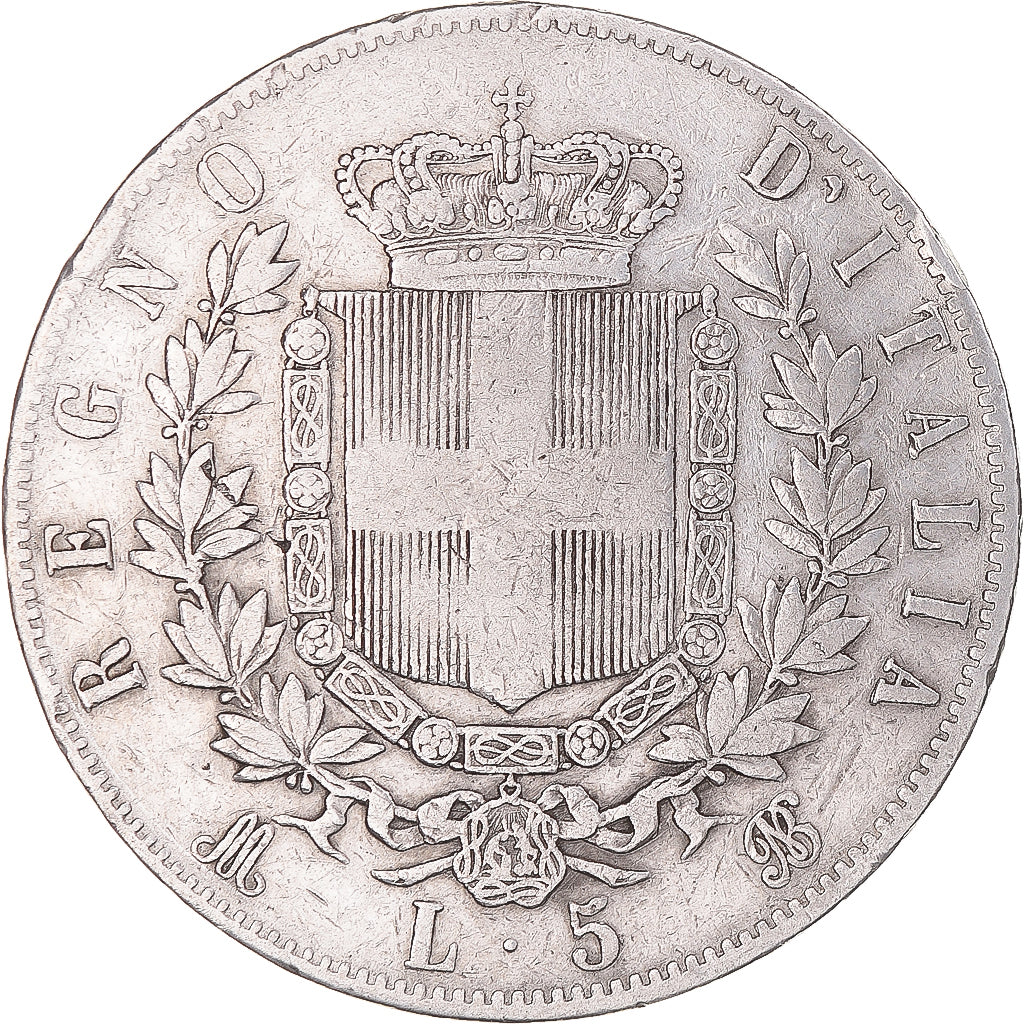 Moneda, Italia, Vittorio Emanuele II, 5 Lire, 1875, Milan, BC+, Plata, KM:8.3