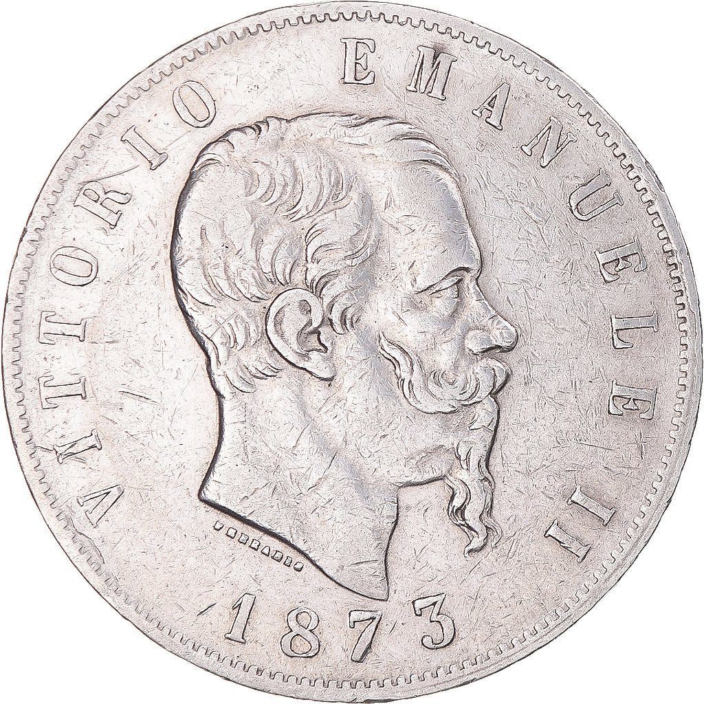 Münze, Italien, Vittorio Emanuele II, 5 Lire, 1873, Milan, SS, Silber, KM:8.3