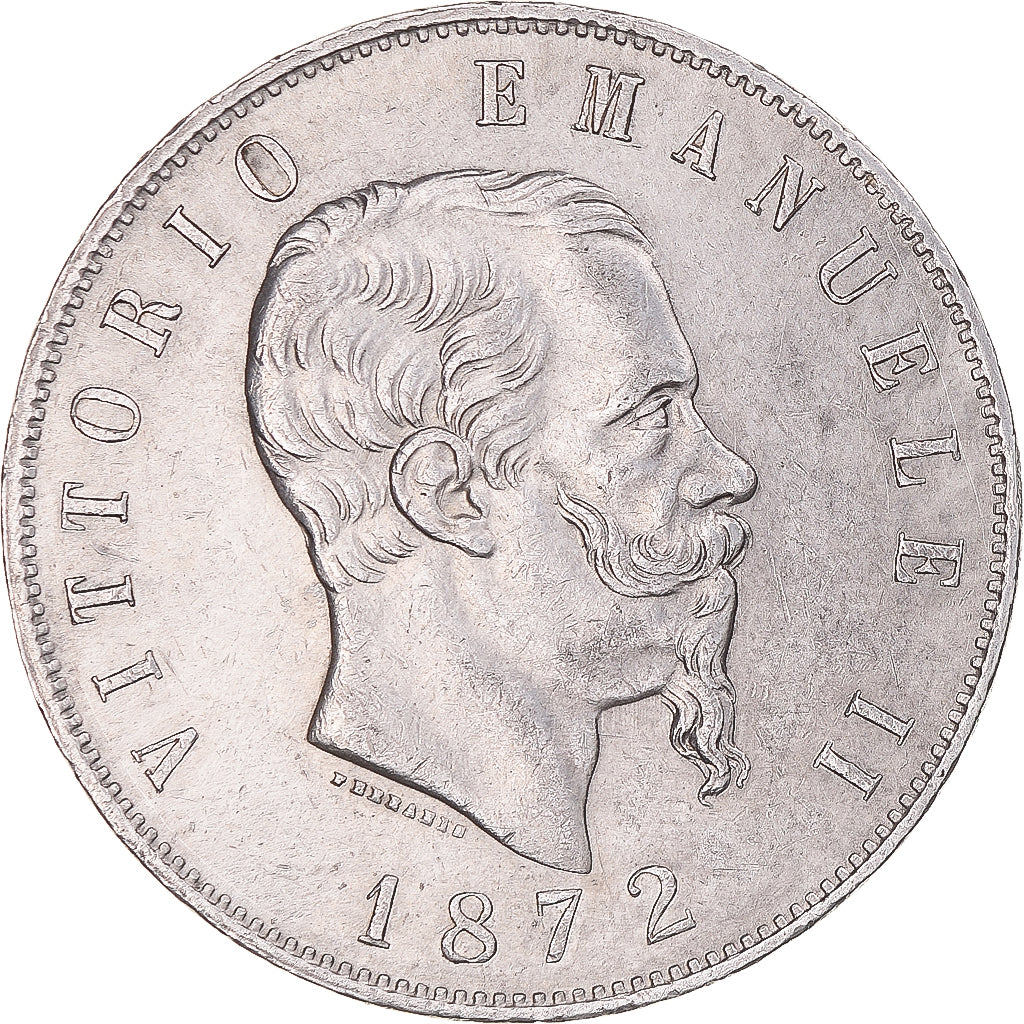 Coin, Italy, Vittorio Emanuele II, 5 Lire, 1872, Milan, AU(50-53), Silver