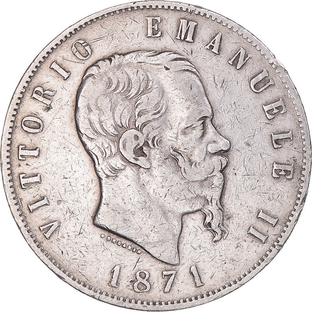 Monnaie, Italie, Vittorio Emanuele II, 5 Lire, 1871, Milan, TB+, Argent, KM:8.3