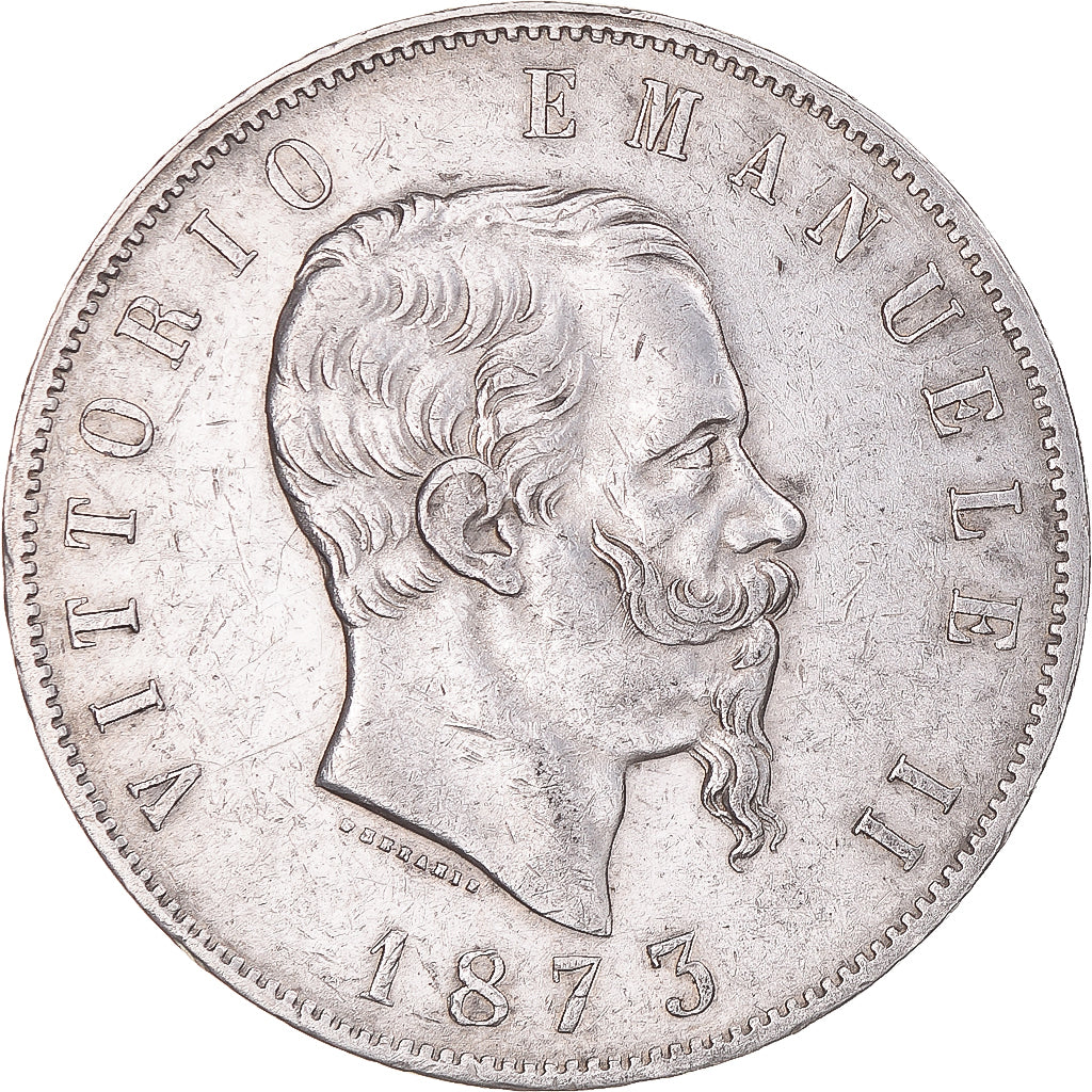 Münze, Italien, Vittorio Emanuele II, 5 Lire, 1873, Milan, SS+, Silber, KM:8.3