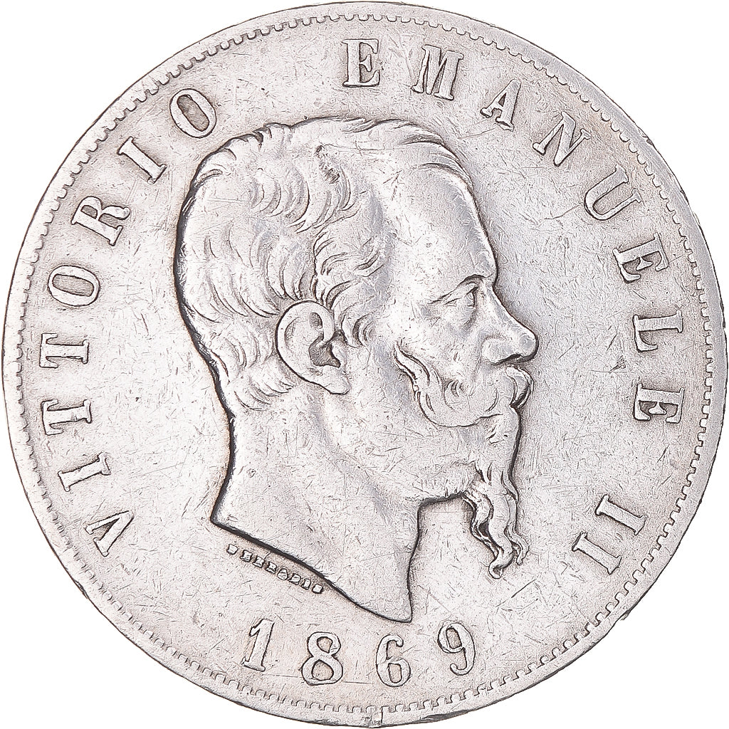 Monnaie, Italie, Vittorio Emanuele II, 5 Lire, 1869, Milan, TB+, Argent, KM:8.3