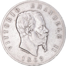 Monnaie, Italie, Vittorio Emanuele II, 5 Lire, 1869, Milan, TB+, Argent, KM:8.3