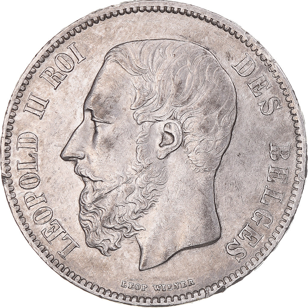Moneta, Belgia, Leopold II, 5 Francs, 5 Frank, 1871, AU(50-53), Srebro, KM:24
