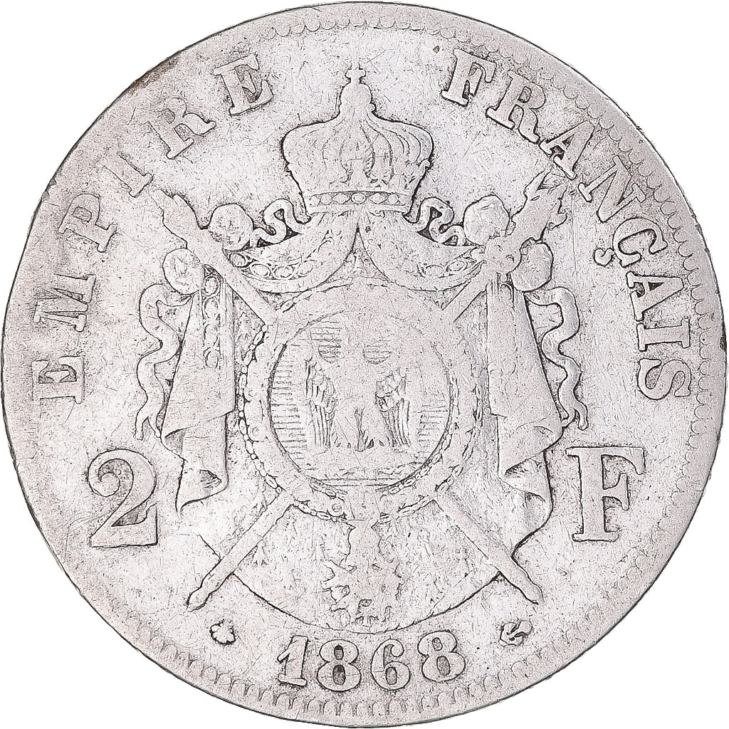 Munten, Frankrijk, Napoleon III, 2 Francs, 1868, Paris, FR, Zilver, KM:807.1