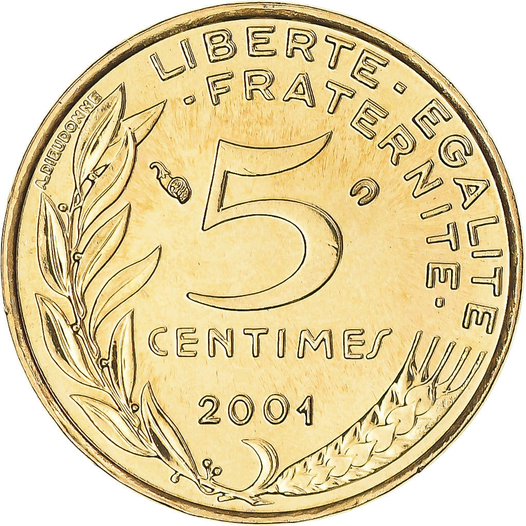 Munten, Frankrijk, Marianne, 5 Centimes, 2001, Paris, FDC, Aluminum-Bronze