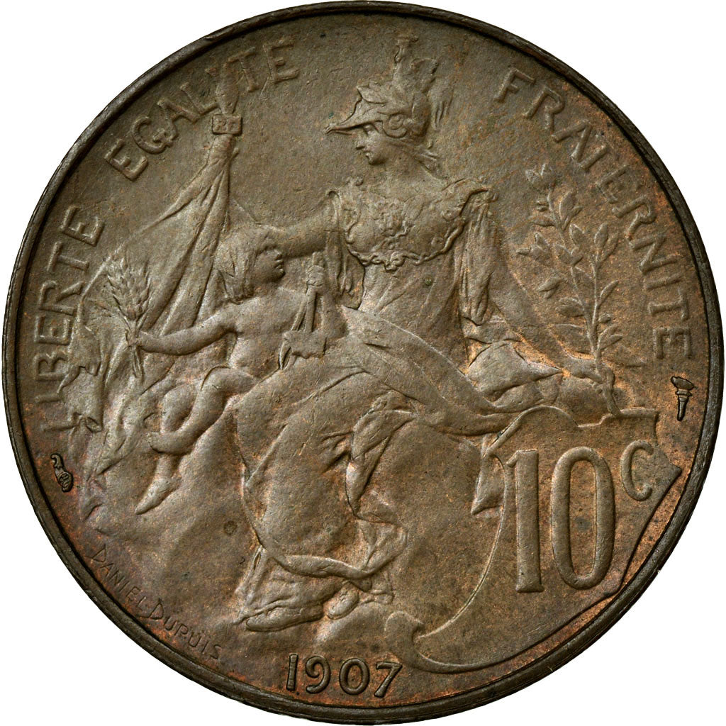 Moneta, Francia, Dupuis, 10 Centimes, 1907, SPL, Bronzo, Gadoury:277