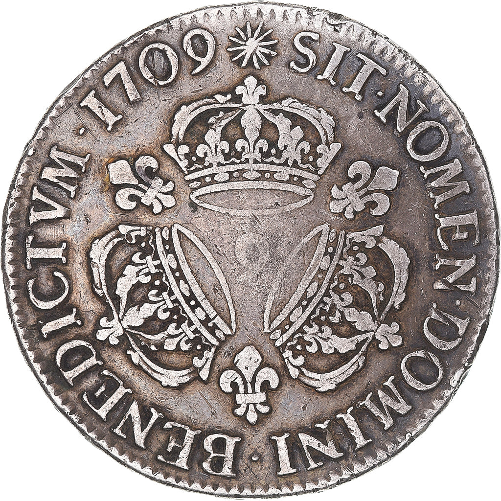 Moneta, Francia, Louis XIV, Écu aux 3 couronnes, Ecu, 1709, Rennes, MB+