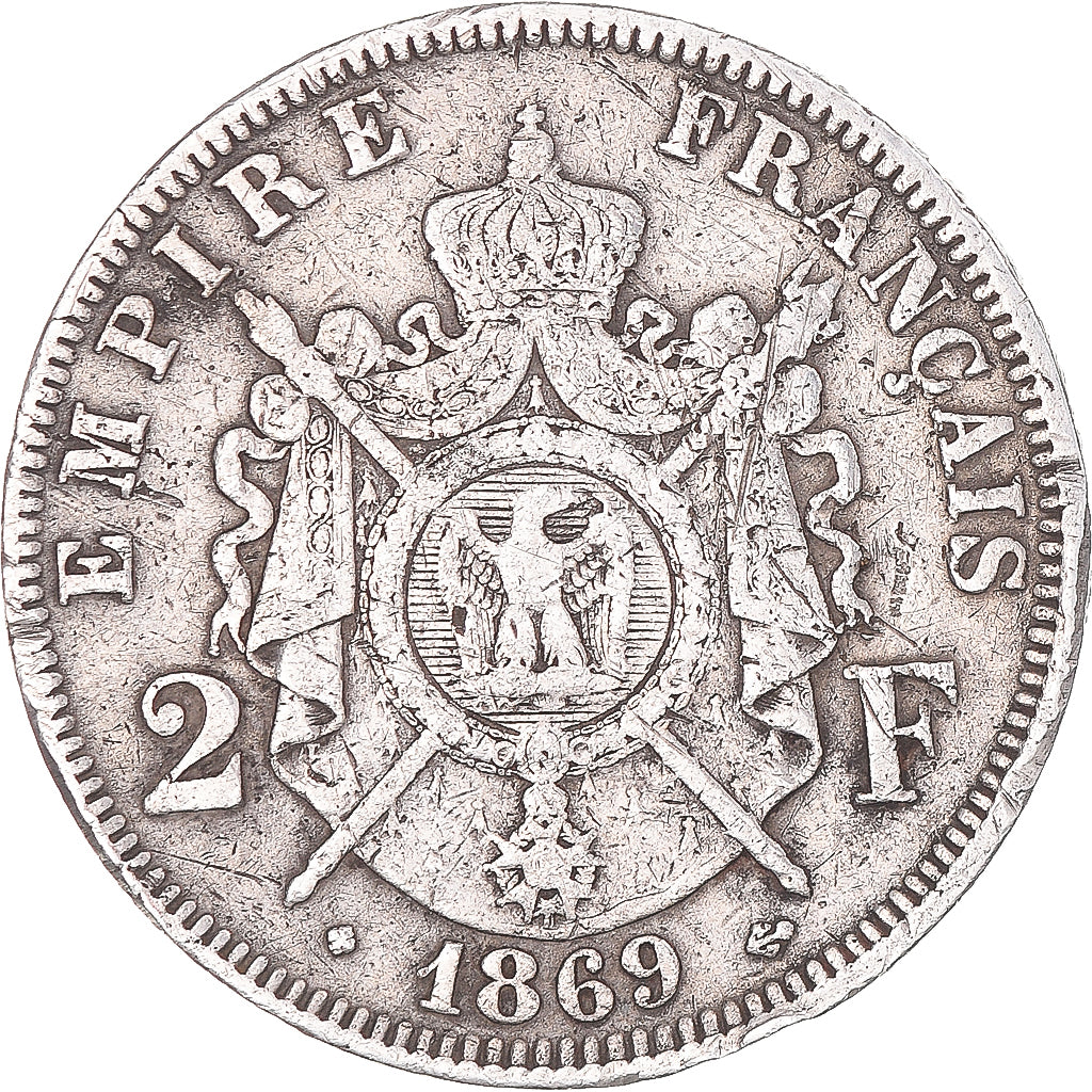 Moneta, Francja, Napoleon III, 2 Francs, 1869, Strasbourg, VF(30-35), Srebro