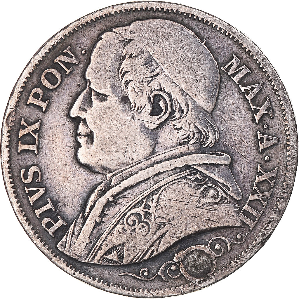 Moneda, Estados italianos, PAPAL STATES, Pius IX, 2 Lire, 1867, Rome, MBC