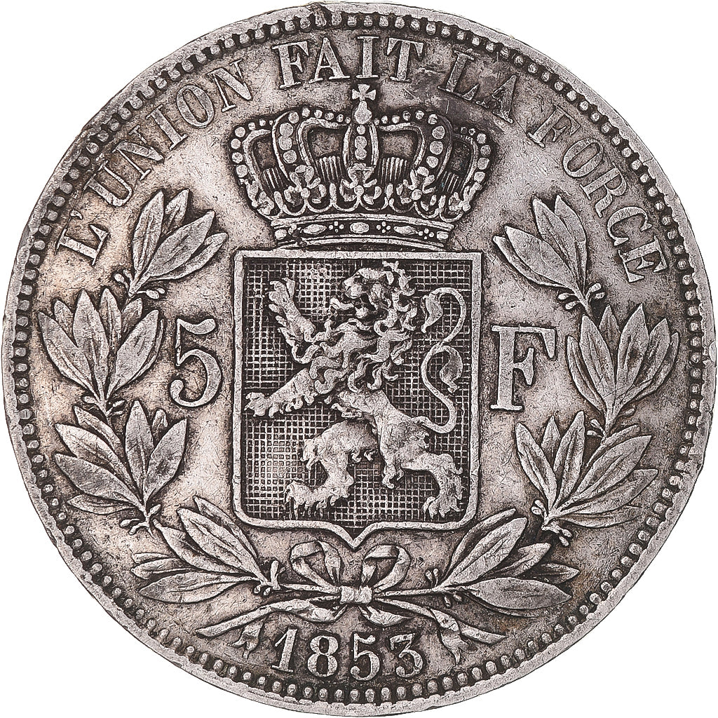 Moneda, Bélgica, Leopold I, 5 Francs, 5 Frank, 1853, MBC, Plata, KM:17