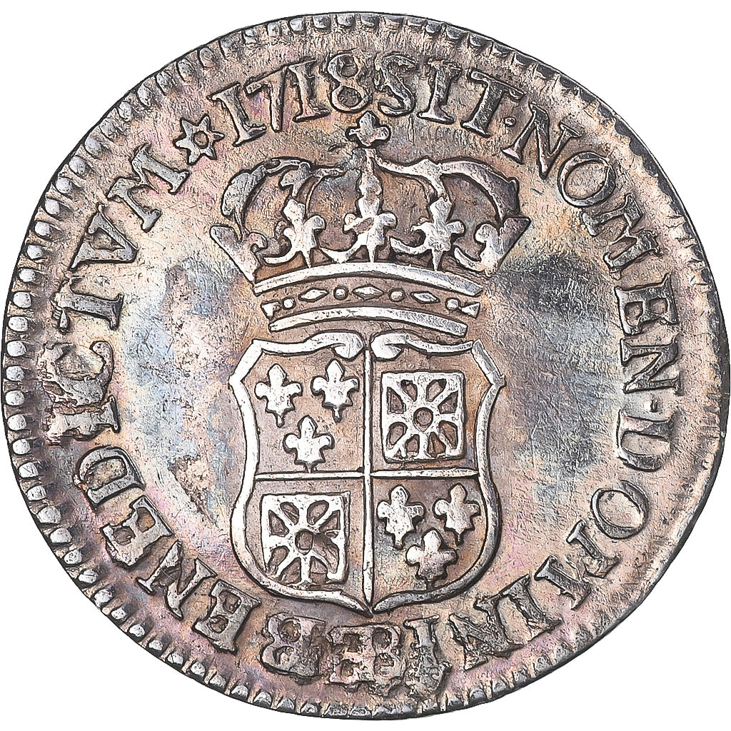 Moneda, Francia, Louis XV, 1/10 Écu de France-Navarre, 12 Sols, 1/10 ECU, 1718
