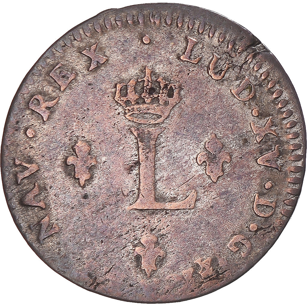 Moneda, Francia, Louis XV, Double sol (2 sous) en billon, 2 Sols, 1744
