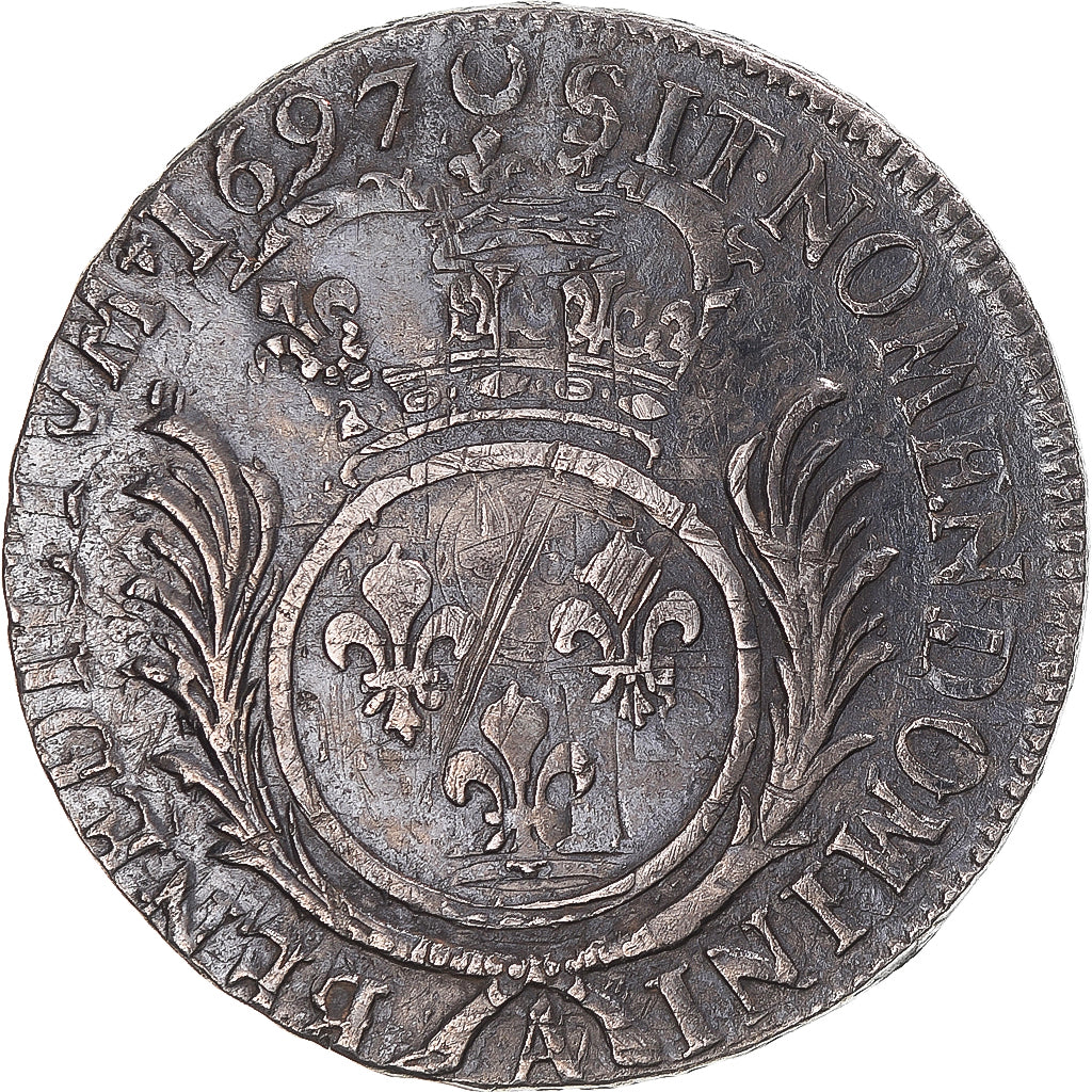 Moneda, Francia, Louis XIV, 1/2 Écu aux palmes, 1/2 Ecu, 1697, Paris, MBC