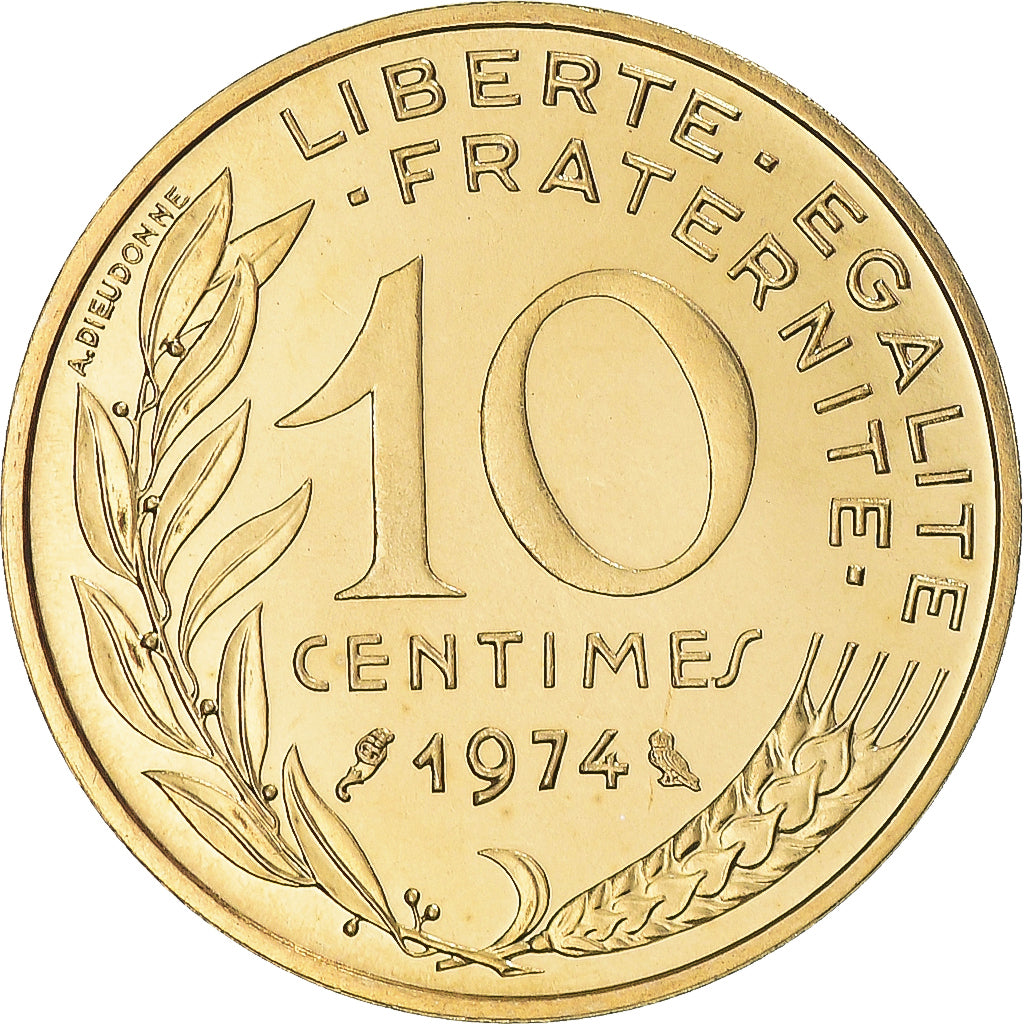Moneta, Francia, Marianne, 10 Centimes, 1974, Paris, FDC, Alluminio-bronzo