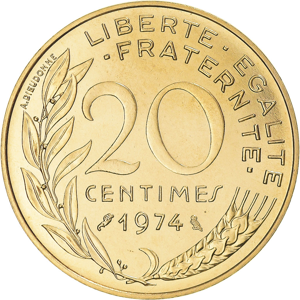Coin, France, Marianne, 20 Centimes, 1974, Paris, MS(65-70), Aluminum-Bronze