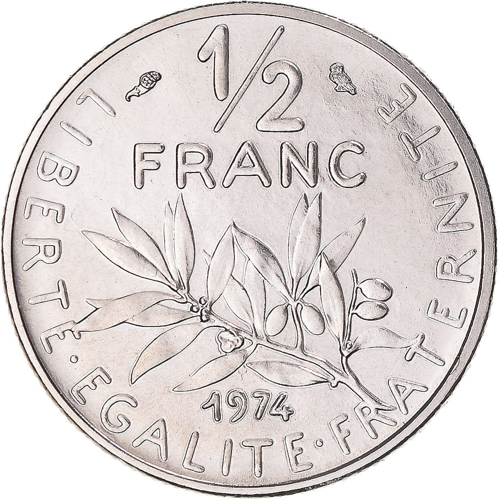Munten, Frankrijk, Semeuse, 1/2 Franc, 1974, Paris, FDC, Nickel, KM:931.1