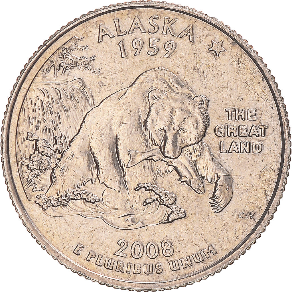 Moneda, Estados Unidos, Alaska, Quarter, 2008, U.S. Mint, Denver, FDC, Cobre -