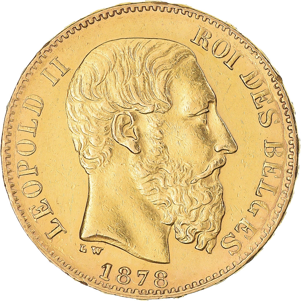 Moneda, Bélgica, Leopold II, 20 Francs, 20 Frank, 1878, MBC+, Oro, KM:37