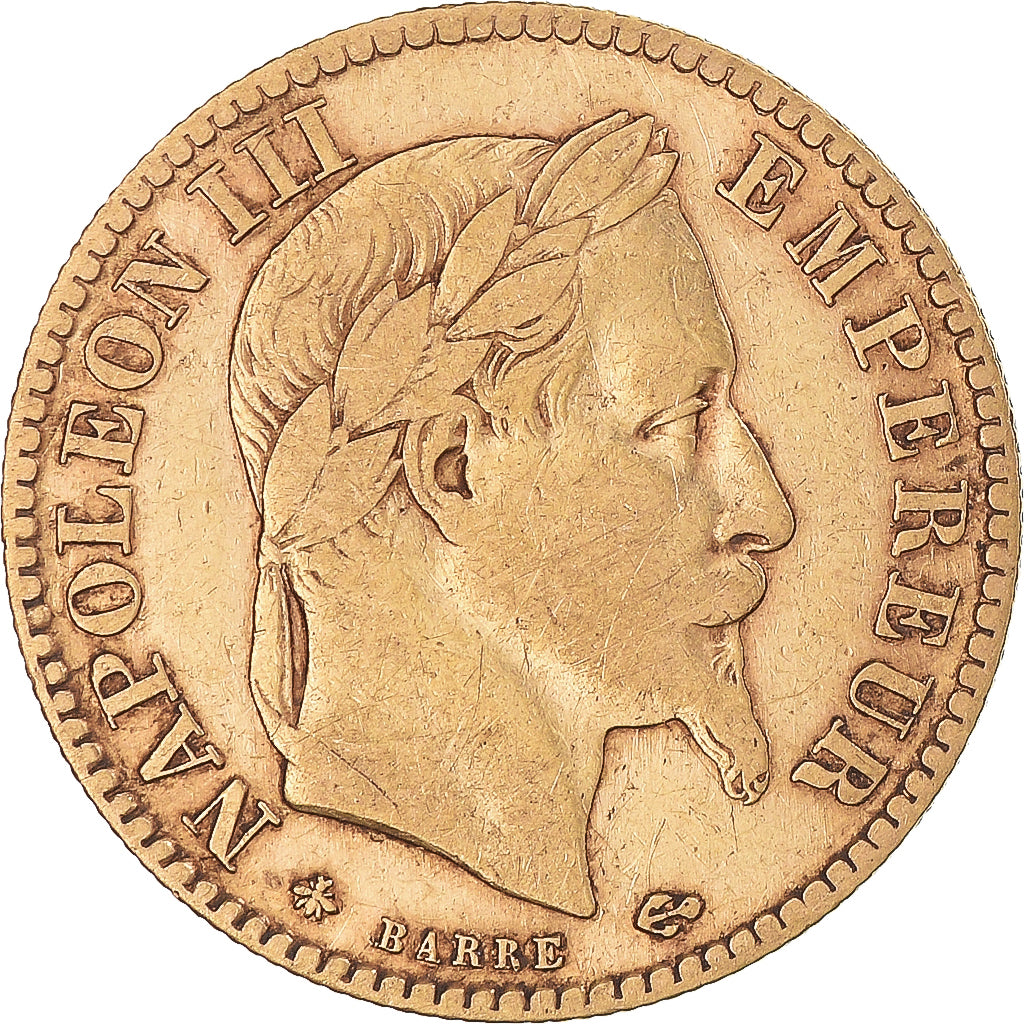 Moneta, Francia, Napoleon III, 10 Francs, 1863, Paris, MB+, Oro, KM:800.1