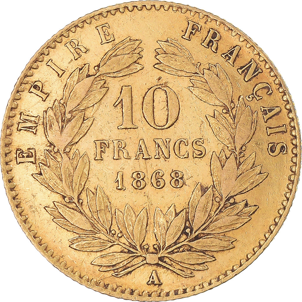 Munten, Frankrijk, Napoleon III, 10 Francs, 1868, Paris, ZF, Goud, KM:800.1