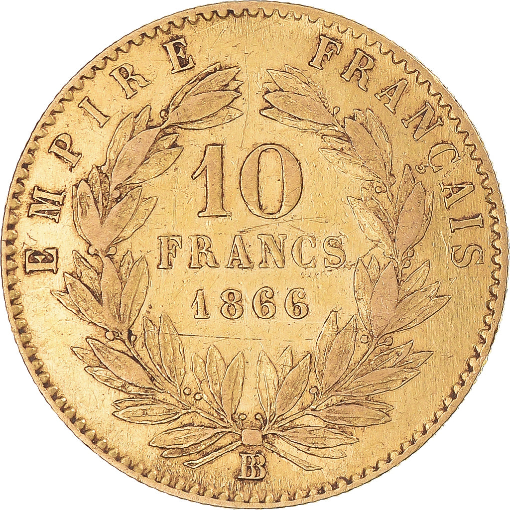 Munten, Frankrijk, Napoleon III, 10 Francs, 1866, Strasbourg, Large BB, ZF
