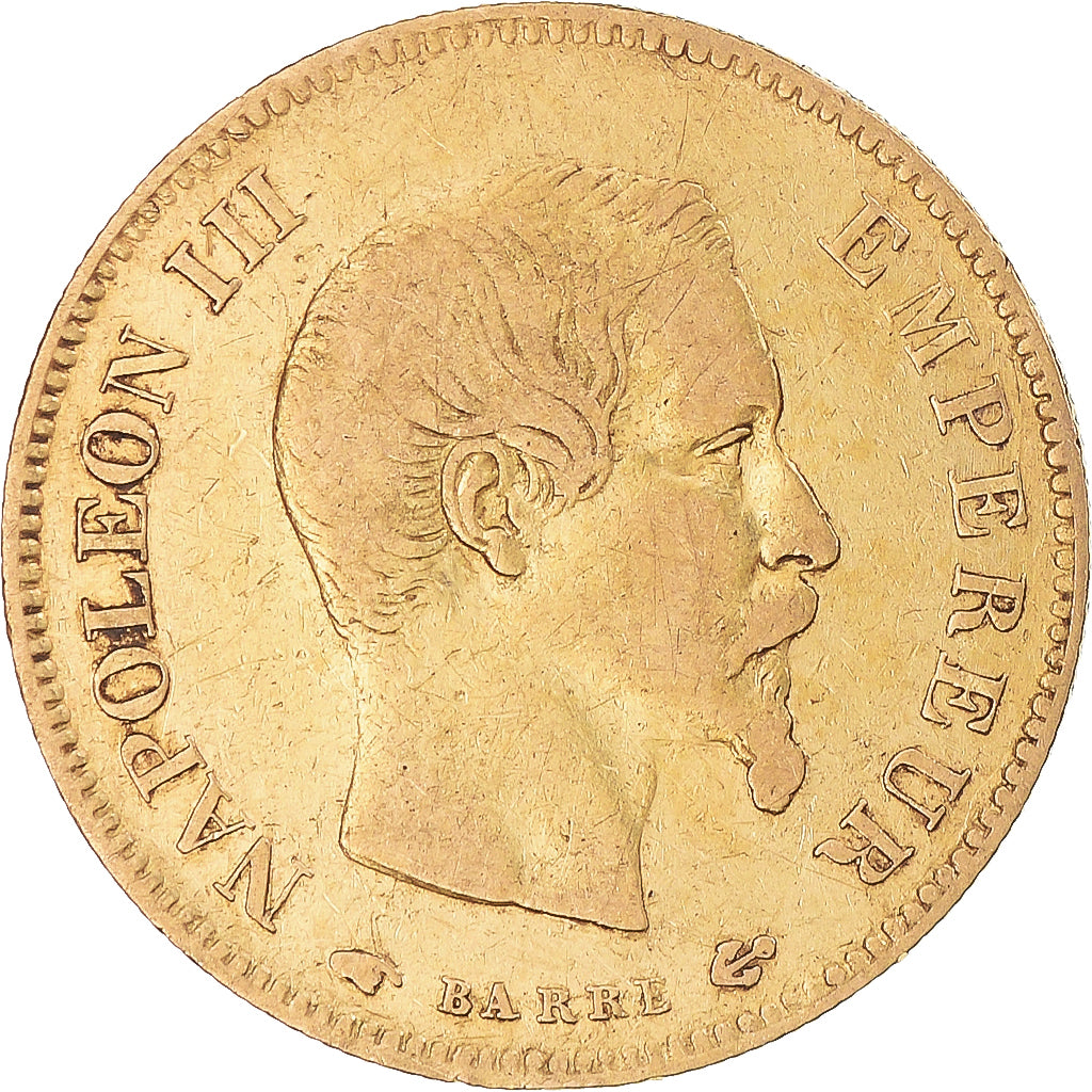 Moneda, Francia, Napoleon III, 10 Francs, 1857, Paris, BC+, Oro, KM:784.3