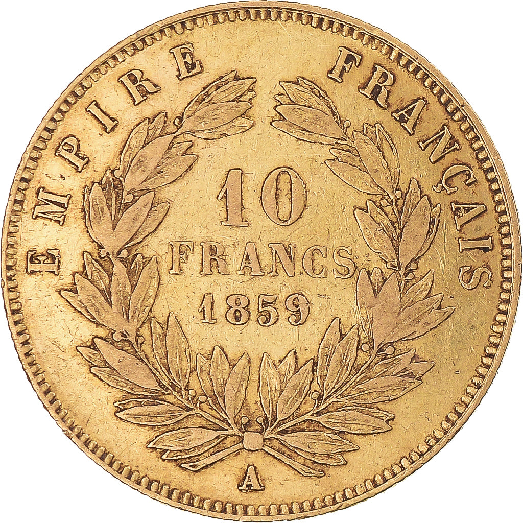 Moneta, Francja, Napoleon III, 10 Francs, 1859, Paris, VF(30-35), Złoto