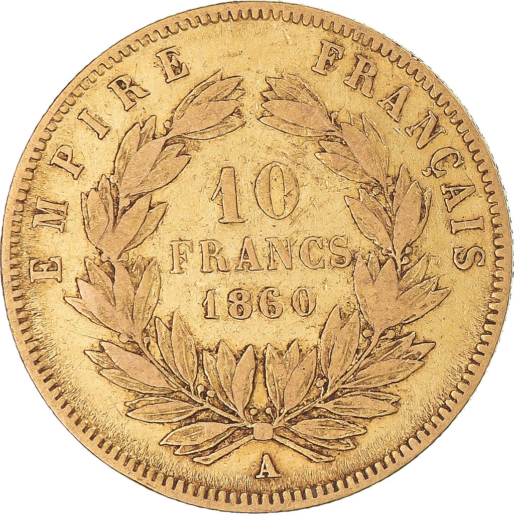 Munten, Frankrijk, Napoleon III, 10 Francs, 1860, Paris, Main, FR+, Goud