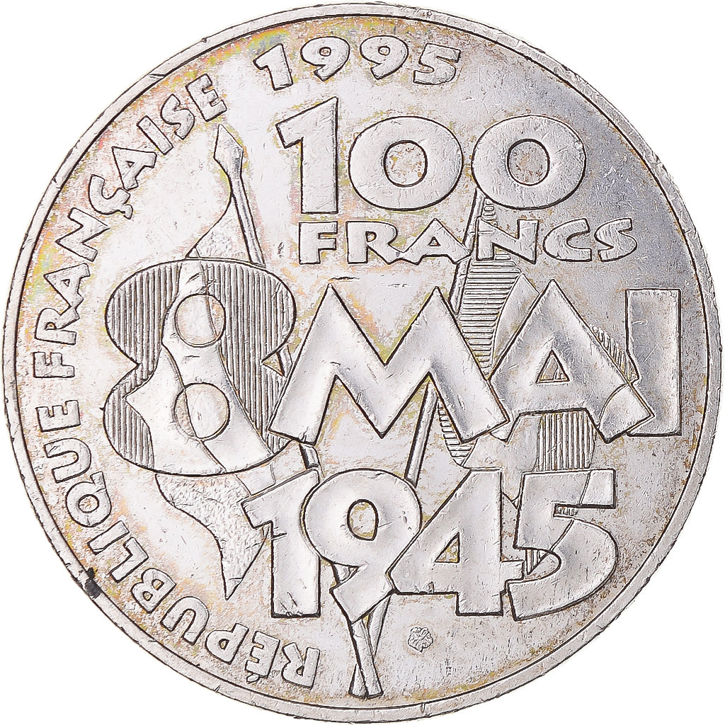 Munten, Frankrijk, 8 mai 1945, 100 Francs, 1995, ZF+, Zilver, KM:1116.1
