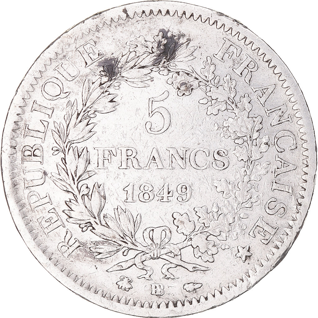 Coin, France, Hercule, 5 Francs, 1849, Strasbourg, VF(30-35), Silver, KM:756.2
