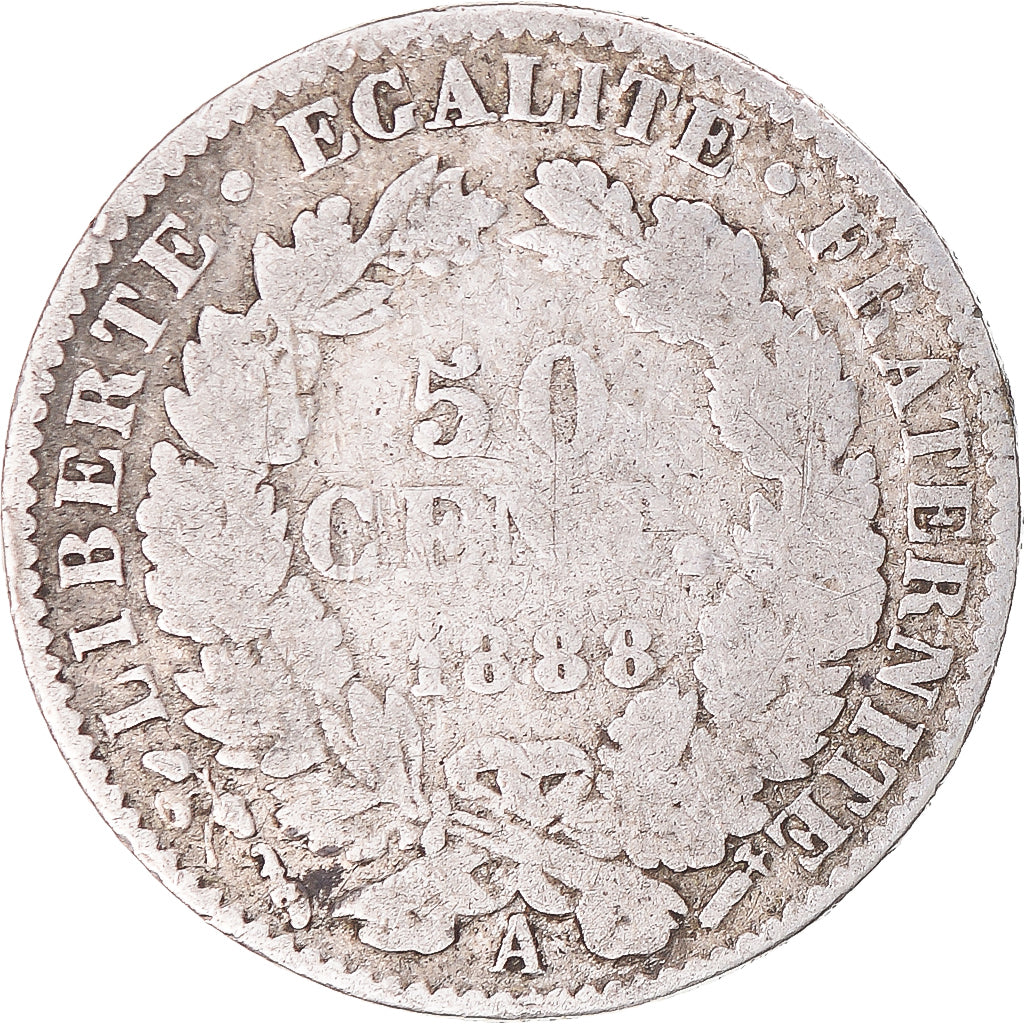 Munten, Frankrijk, Cérès, 50 Centimes, 1888, Paris, FR, Zilver, KM:834.1