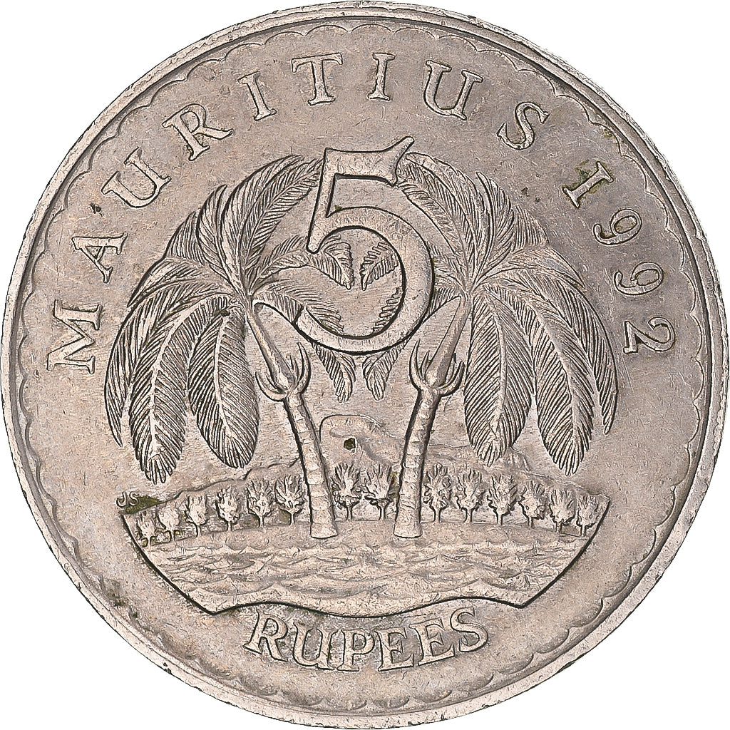 Munten, Mauritius, 5 Rupees, 1992, ZF, Cupro-nikkel, KM:56