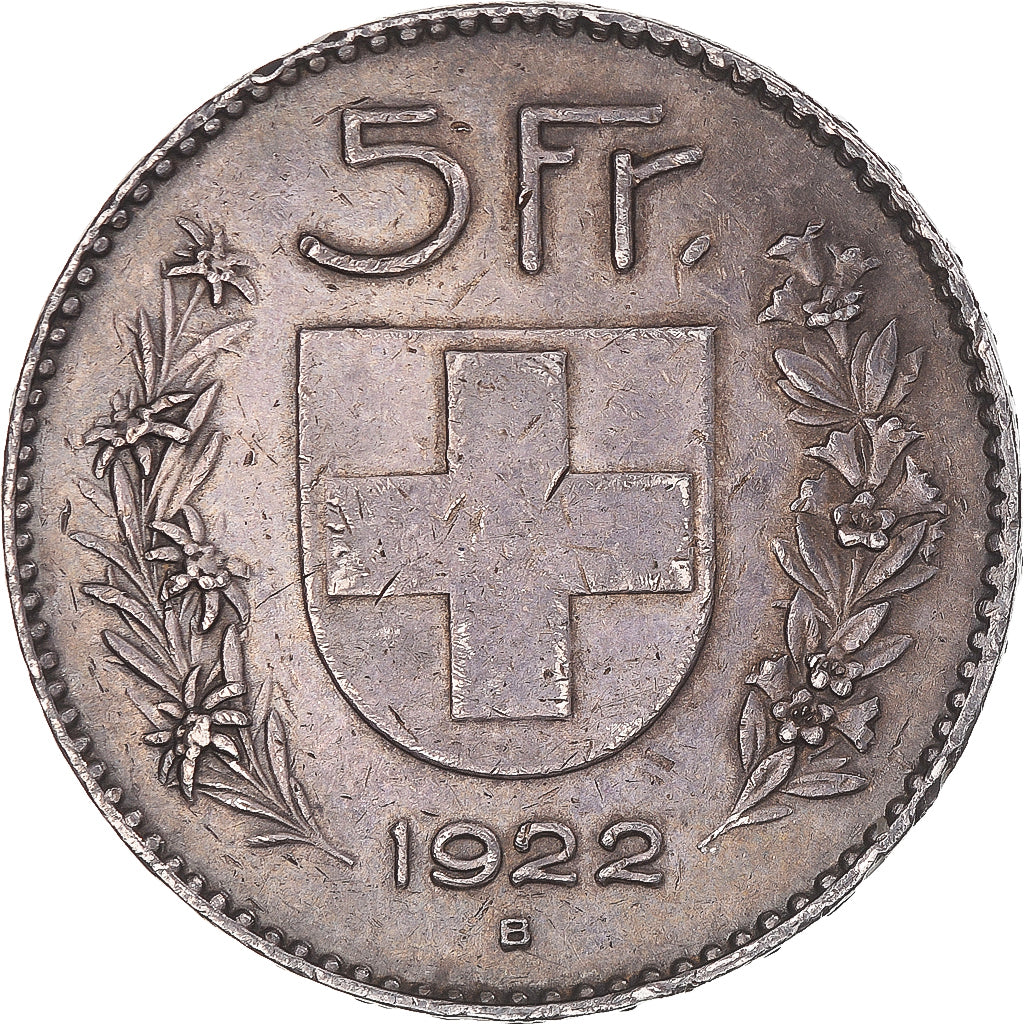 Munten, Zwitserland, 5 Francs, 1922, Bern, ZF+, Zilver, KM:37