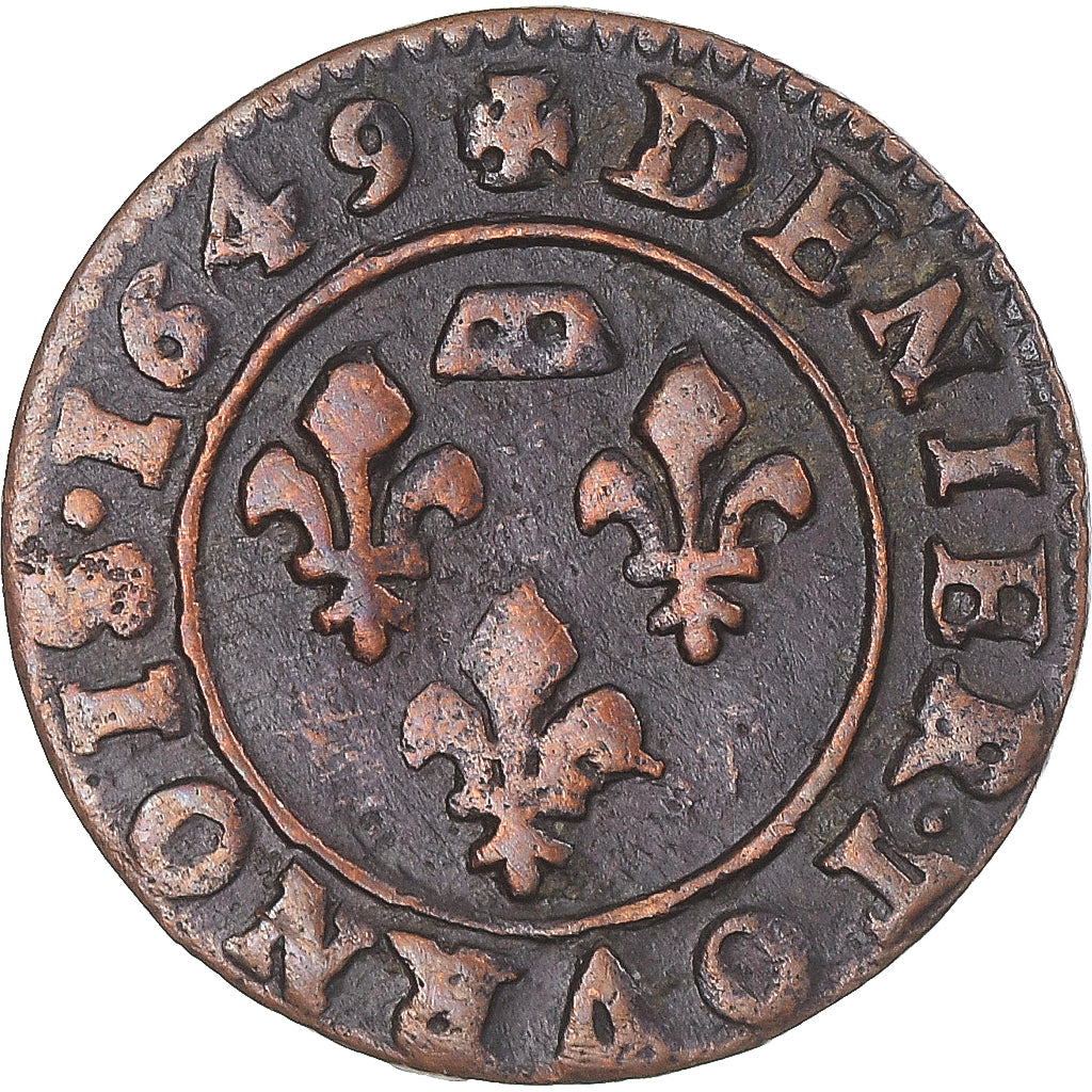 Coin, France, Gaston d'Orléans, Denier Tournois, (1627-1650), Trévoux