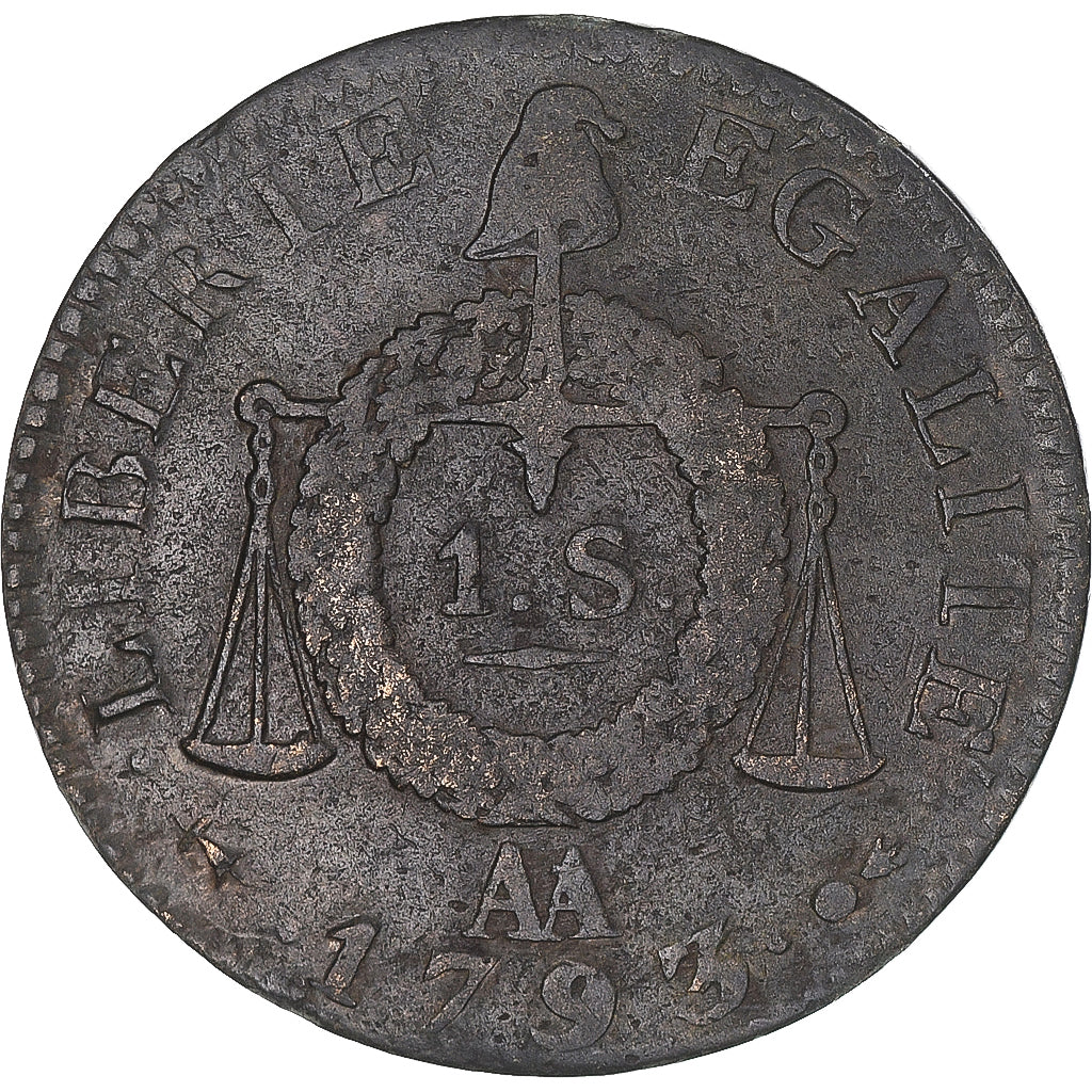 Coin, France, Sol aux balances françoise, Sol, 1793, Metz, VF(30-35), Bronze