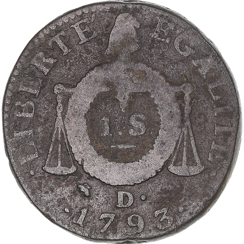 Münze, Frankreich, Sol aux balances françoise, Sol, 1793, Lyon, S, Bronze