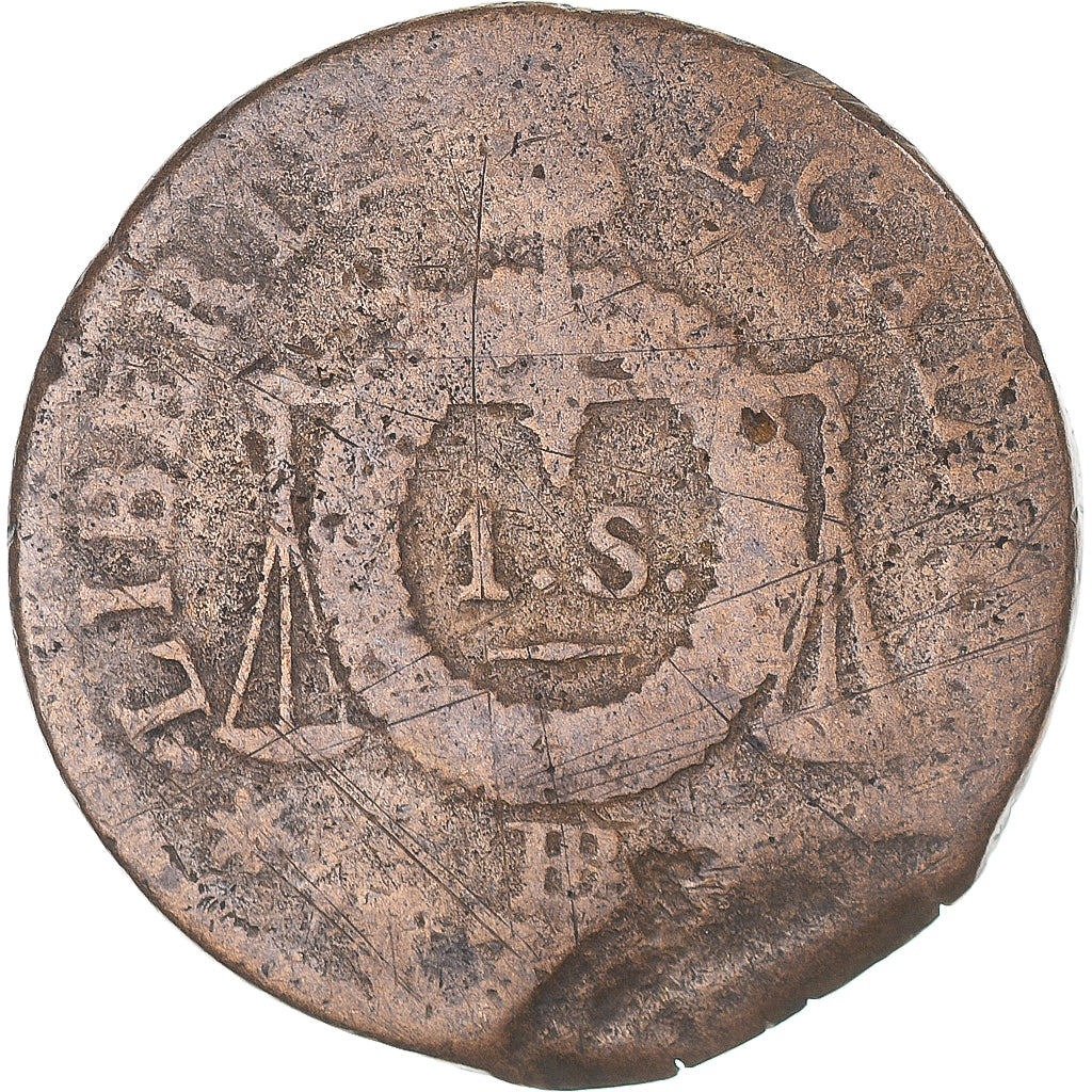 Münze, Frankreich, Sol aux balances françoise, Sol, 1793, Strasbourg, Fautée