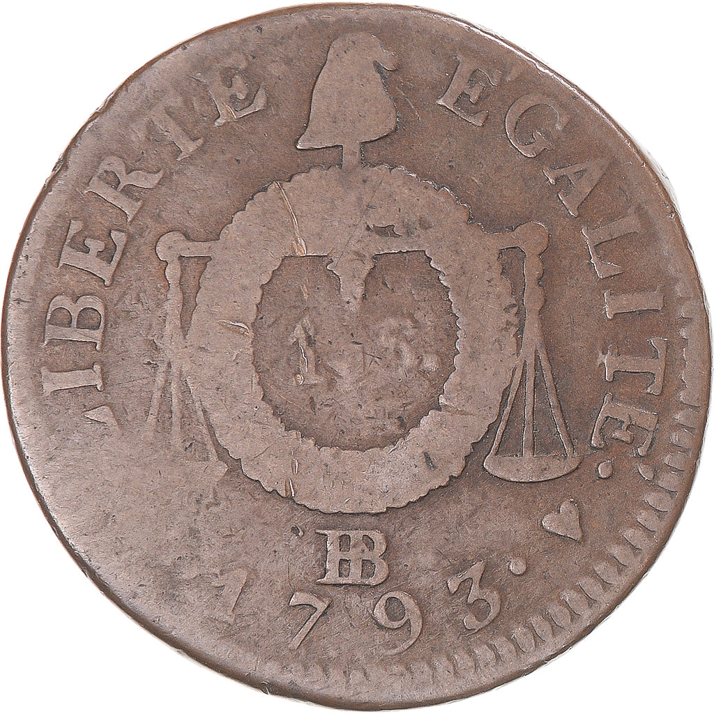 Münze, Frankreich, Sol aux balances françoise, Sol, 1793, Strasbourg, S