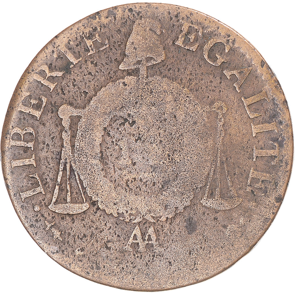 Münze, Frankreich, Sol aux balances françoise, Sol, 1793, Metz, S, Bronze