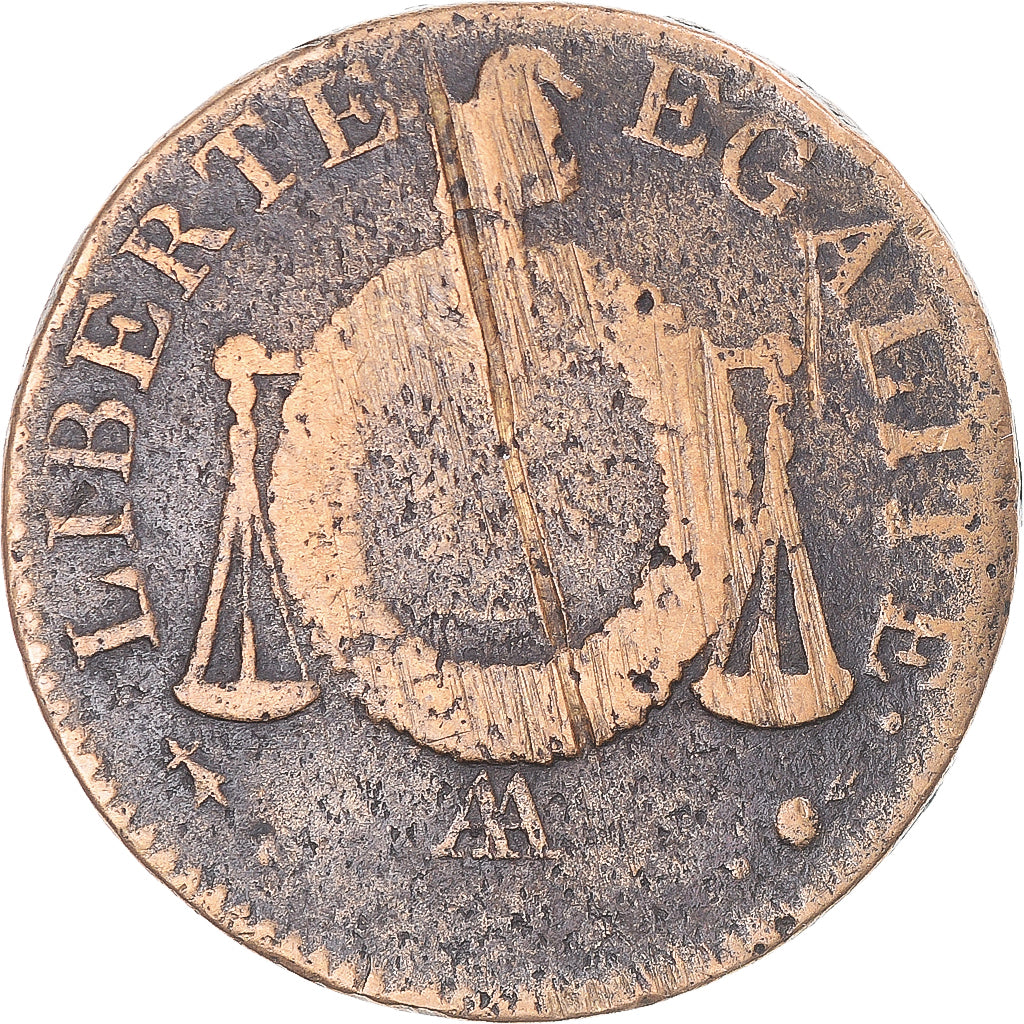 Münze, Frankreich, Sol aux balances non daté, Sol, (1794), Metz, S, Bronze