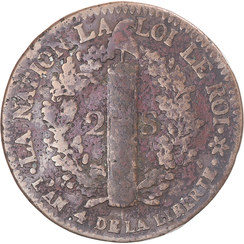 Münze, Frankreich, Louis XVI, 2 sols français, 2 Sols, 1792, Strasbourg, S