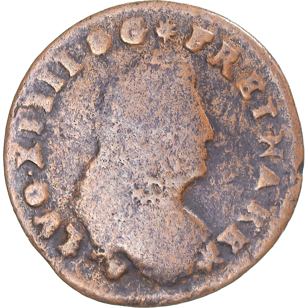 Moeda, França, Louis XIV, Deux deniers de Strasbourg, 2 Deniers, 1708