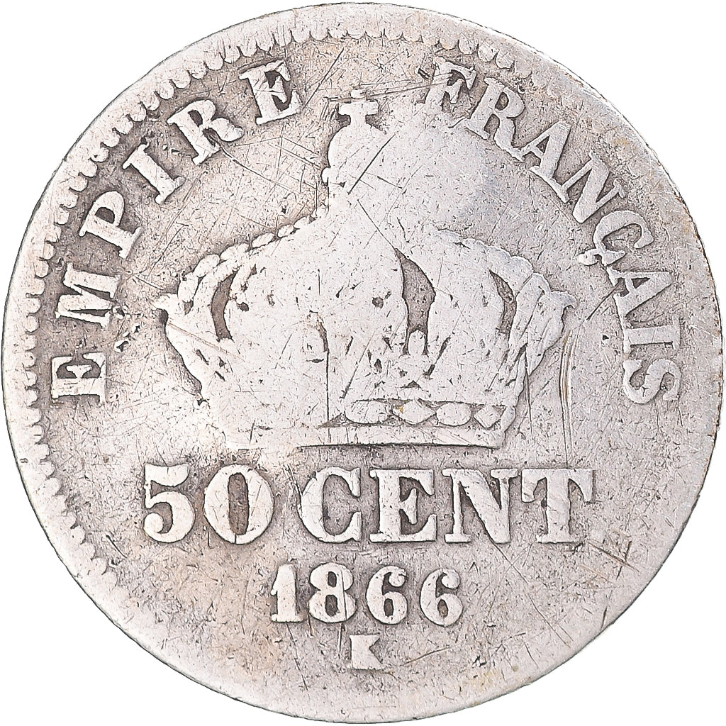 Coin, France, Napoleon III, 50 Centimes, 1866, Bordeaux, Satirique, VF(30-35)