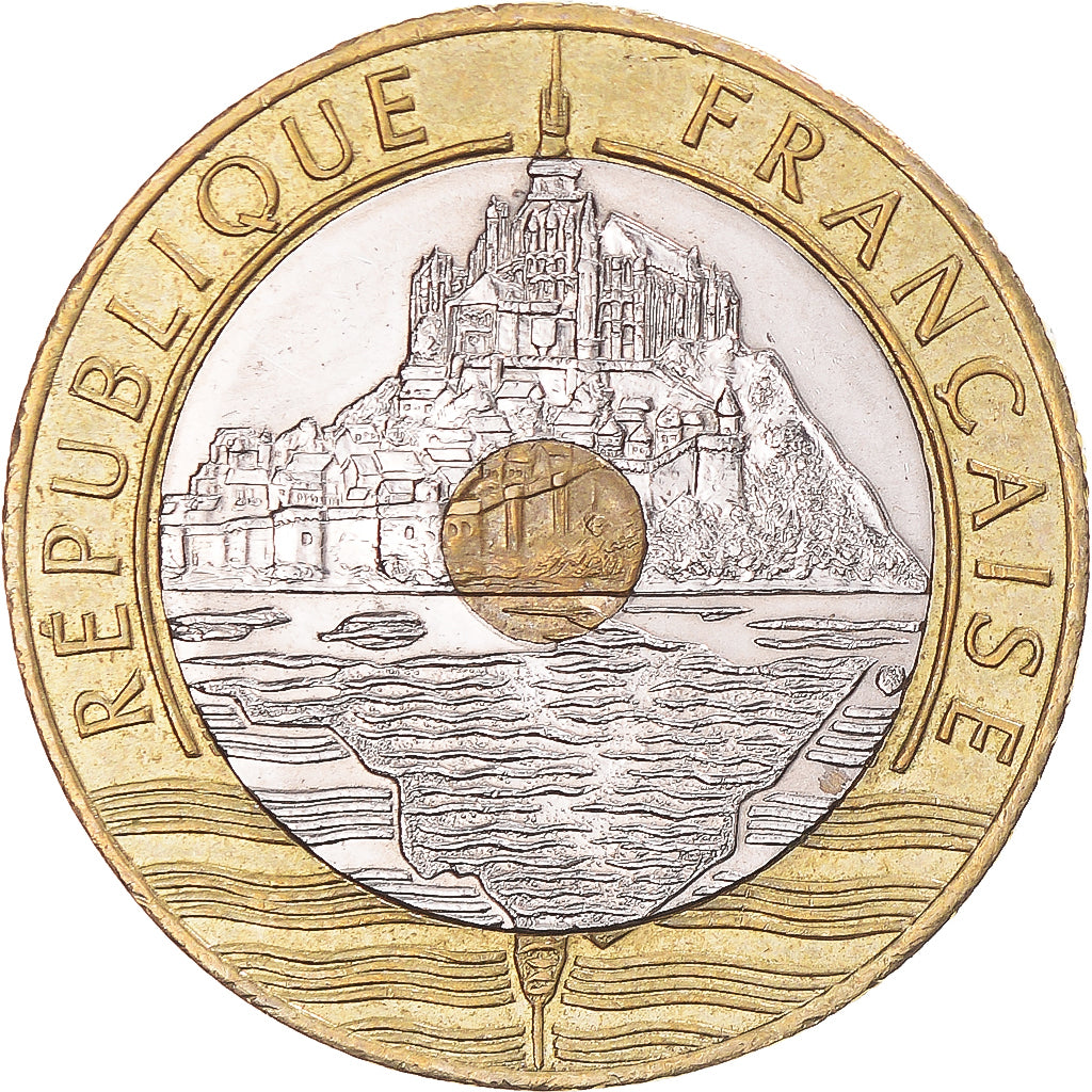 Coin, France, Mont Saint Michel, 20 Francs, 1993, EF(40-45), Tri-Metallic