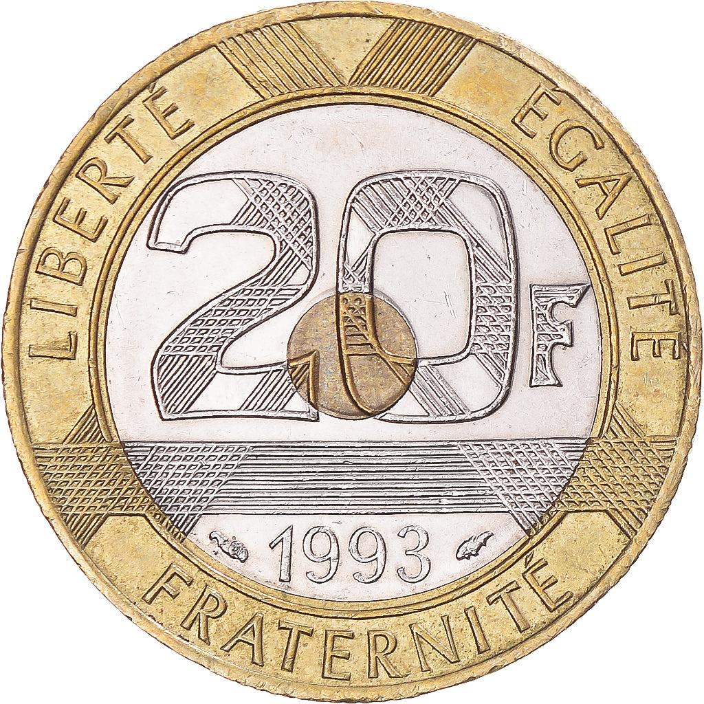 Coin, France, Mont Saint Michel, 20 Francs, 1993, EF(40-45), Tri-Metallic