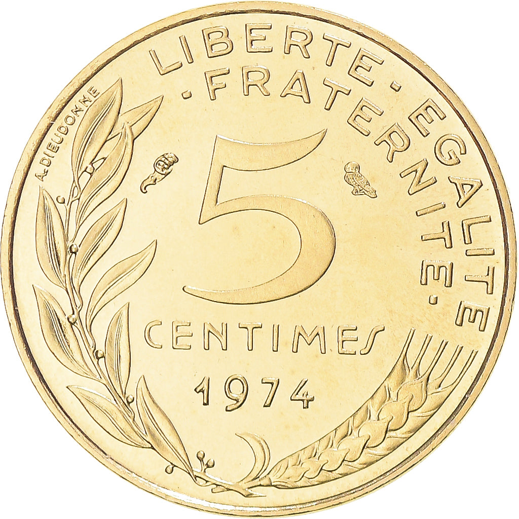 Moneda, Francia, Marianne, 5 Centimes, 1974, Paris, FDC, Aluminio - bronce